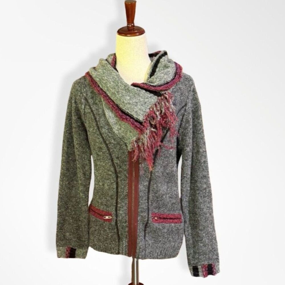 Curio, Zipper Scarf Collared Cardigan Sweater, S Eclectic Autumn Layering Top